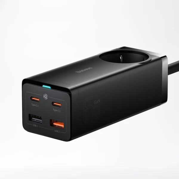 Baseus GaN3 Pro 5 Ports Power Strip 65W - Black, 18 Months Warranty